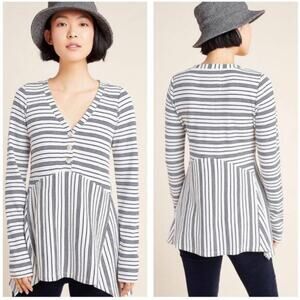 Anthropologie Maeve Eliza Navy White Striped Babydoll Henley Tunic Sweater XS